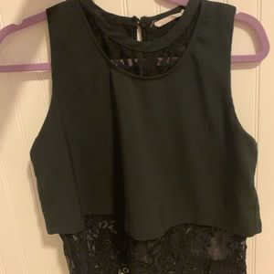 black tank crop with lace underneath, anthropology